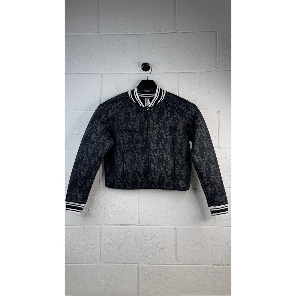 Fabletics Tia Bomber Mesh Athletic Jacket Black Neoprene Floral‎ Print Sz S NWT